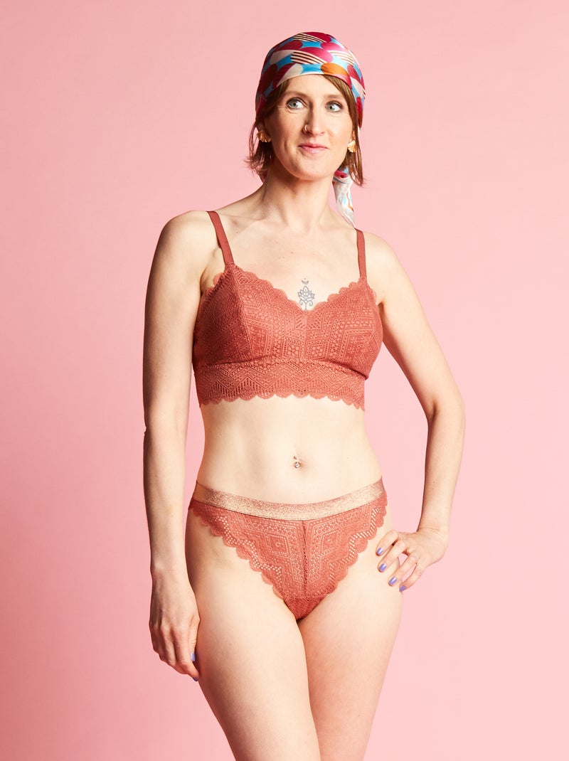 Tanga en dentelle Brique - Kiabi