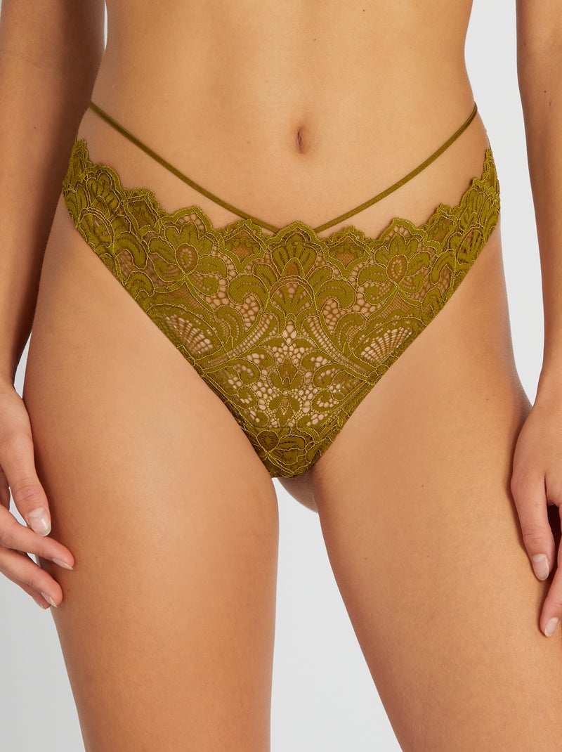 Tanga en dentelle fleurie Kaki - Kiabi
