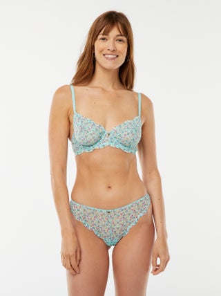 Tanga en dentelle imprimé fleuri tricolore