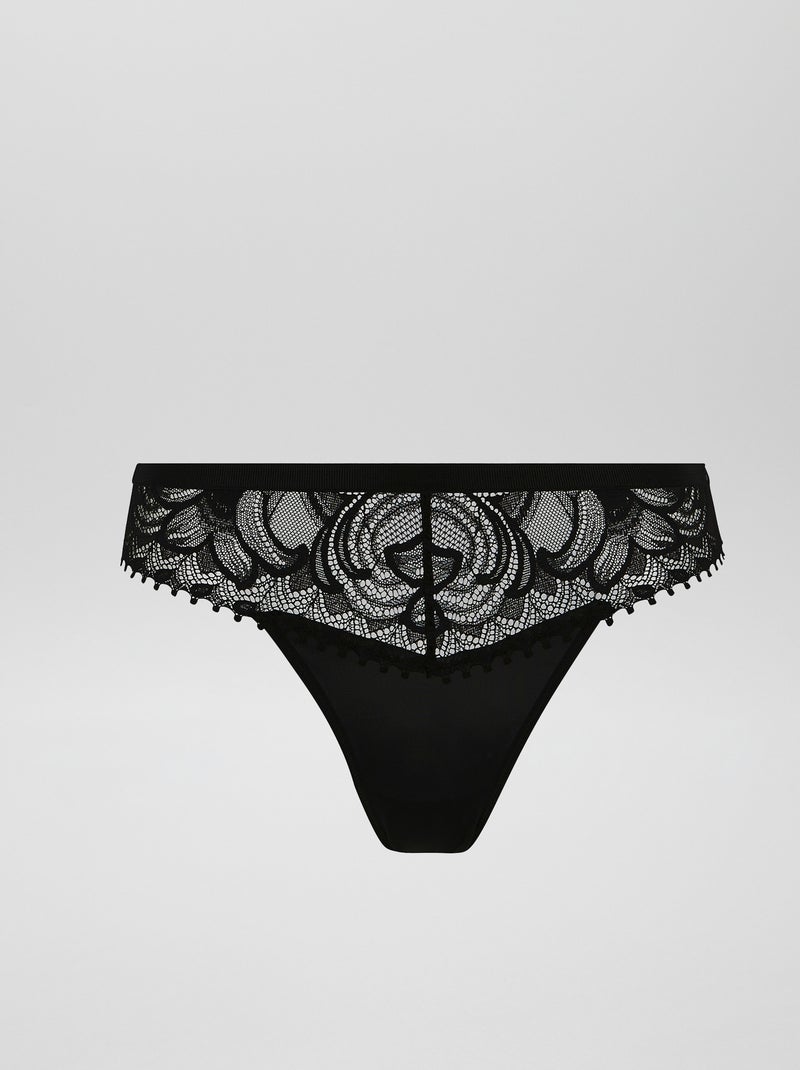 Tanga en dentelle Noir - Kiabi