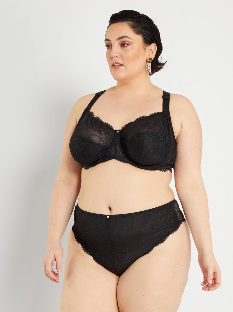 Tanga en dentelle noir - Kiabi