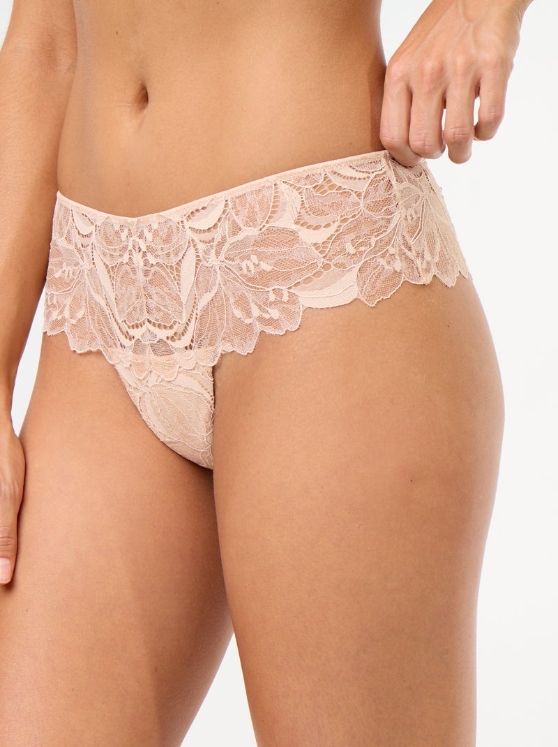 Tanga en dentelle pailletée Beige - Kiabi