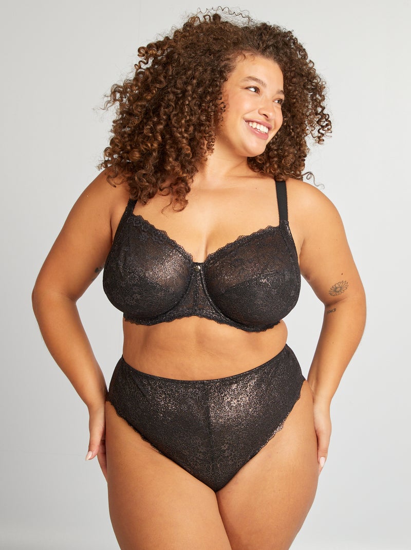 Tanga en dentelle pailletée Noir pailleté - Kiabi