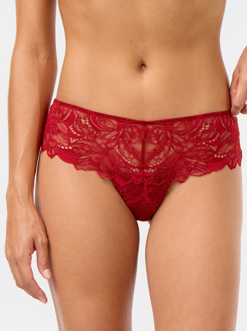 Tanga en dentelle pailletée Rouge - Kiabi