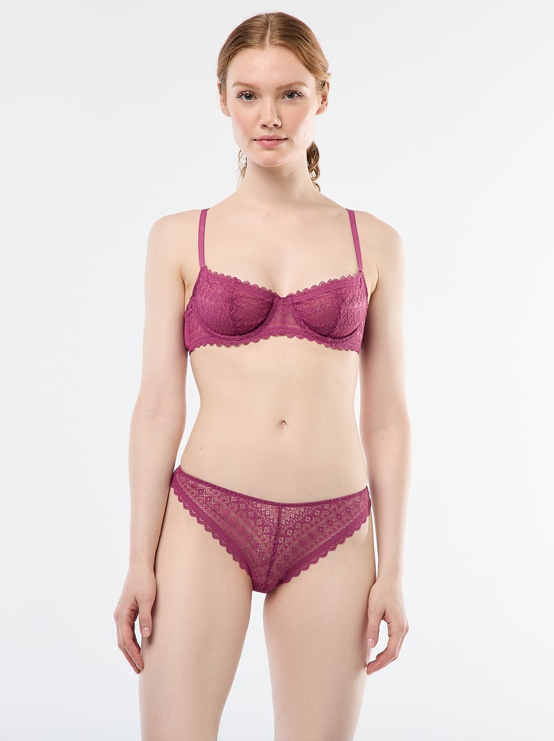 Tanga en dentelle Rose - Kiabi