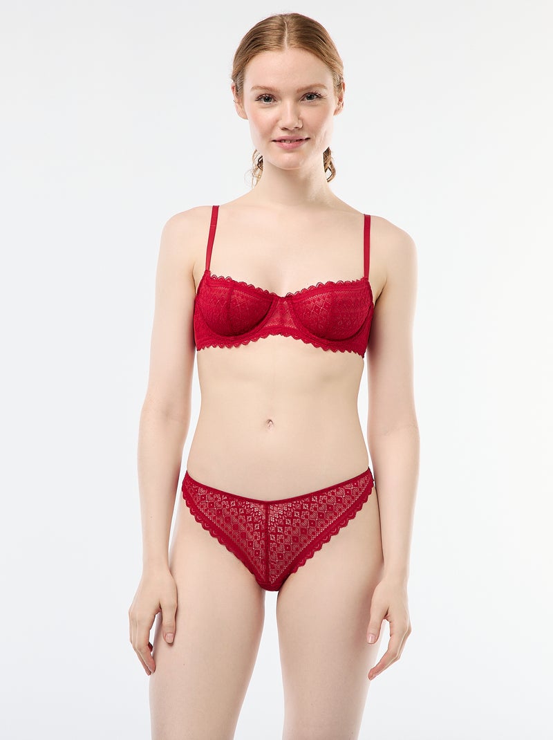 Tanga en dentelle Rouge - Kiabi