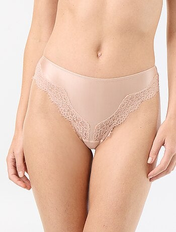 Tanga en microfibre satinée et dentelle
