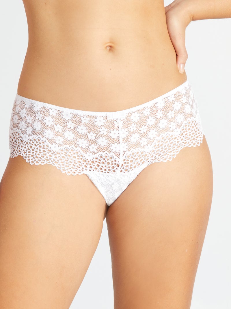 Tanga met ajour en gebloemde kant wit - Kiabi