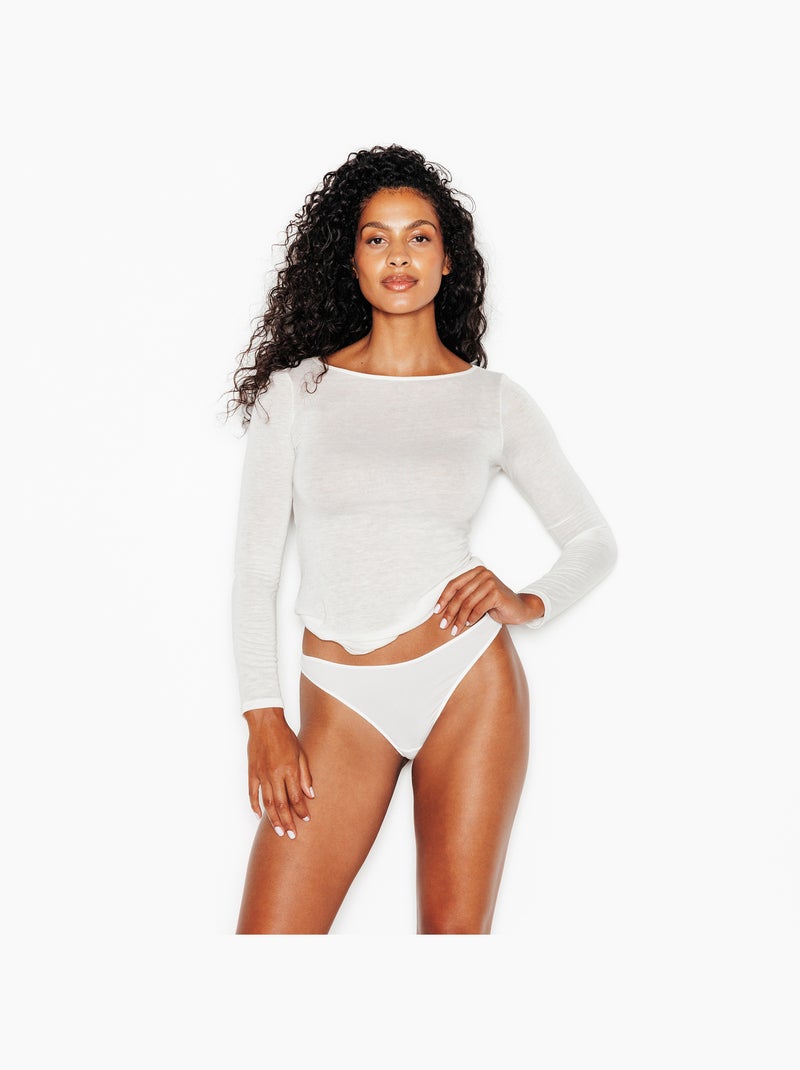 Tanga microfibre et dentelle bee - rougegorge lingerie Ecru - Kiabi