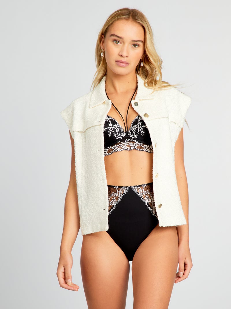 Tanga taille haute en dentelle Noir/blanc - Kiabi
