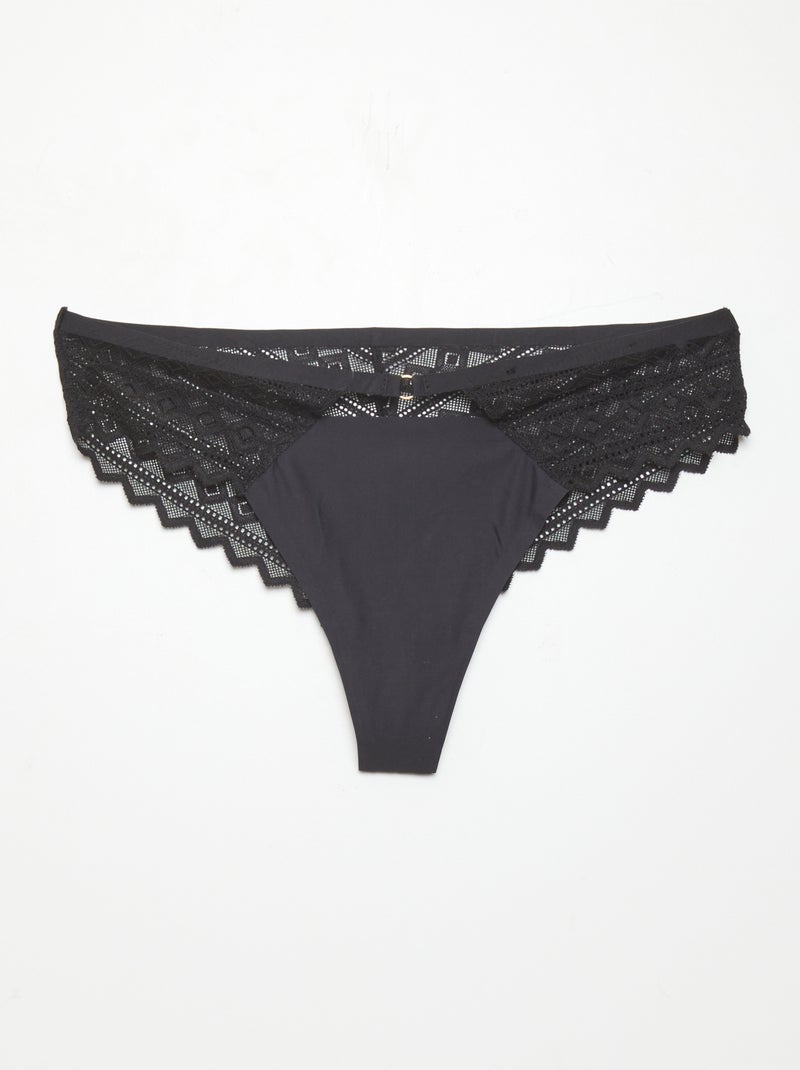 Tangaslip van kant en microvezel 'Envie de lingerie' zwart - Kiabi