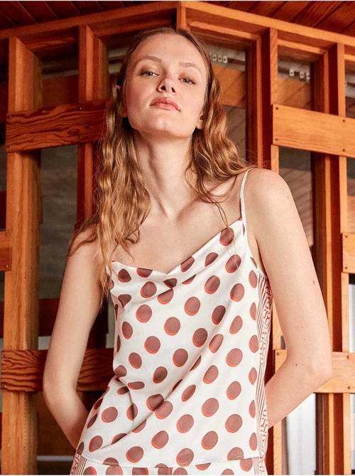 Tanktop bedrukte satijnen stof monogram - Kiabi