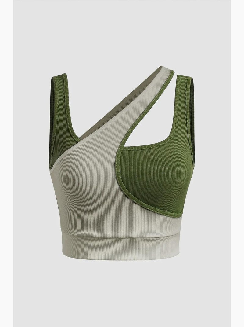 Tanktop met contrasterende asymmetrische kraag hiccup Wit Groen - Kiabi