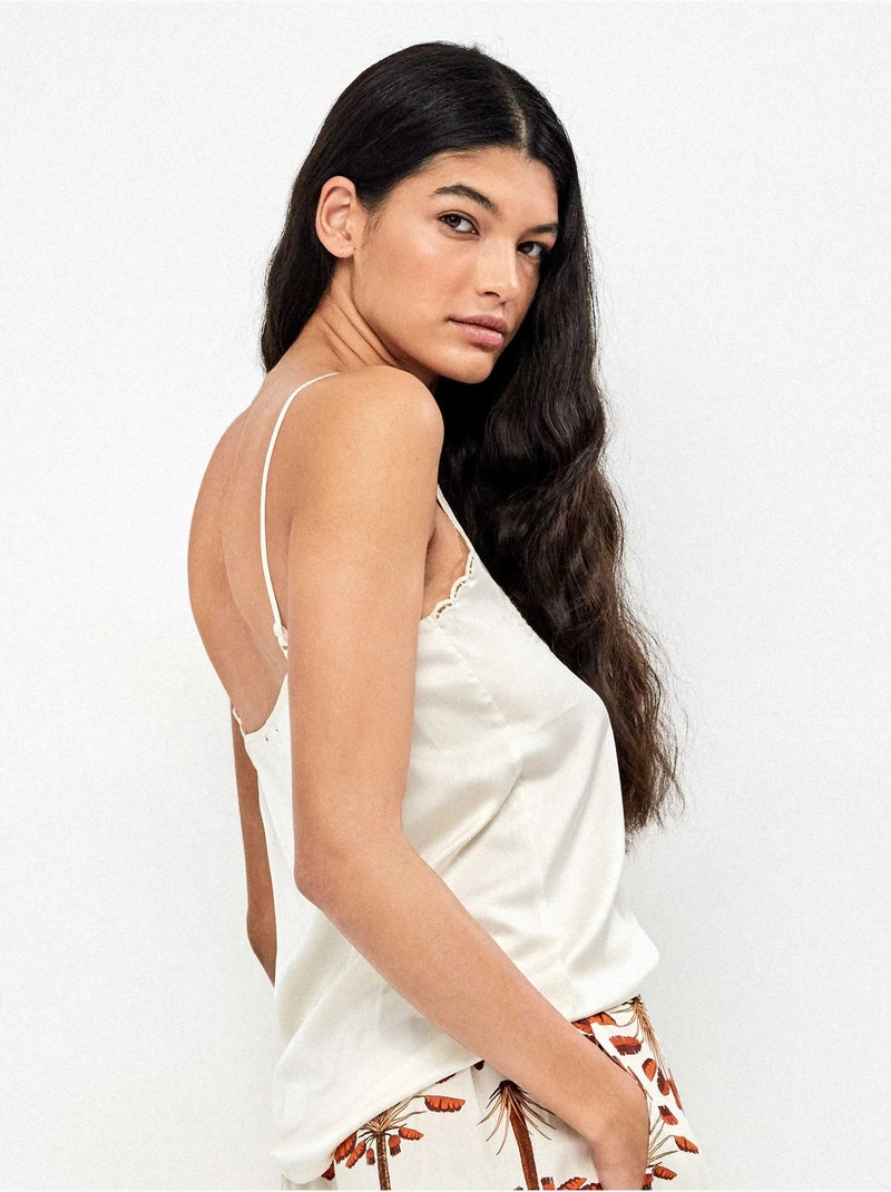 Tanktop met palmboom detail Beige - Kiabi