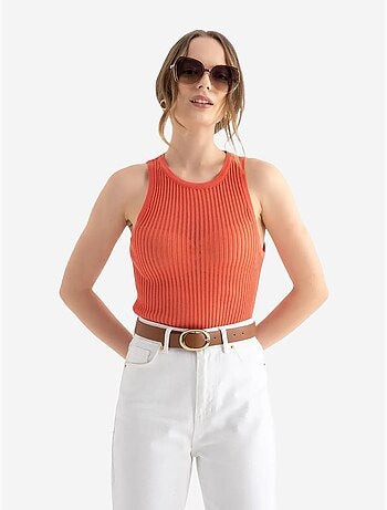 Tanktop met ronde hals en geribbeld mesh hiccup