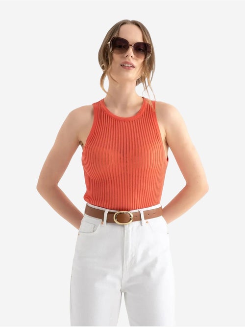 Tanktop met ronde hals en geribbeld mesh hiccup - Kiabi