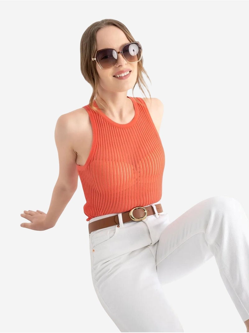 Tanktop met ronde hals en geribbeld mesh hiccup Oranje - Kiabi
