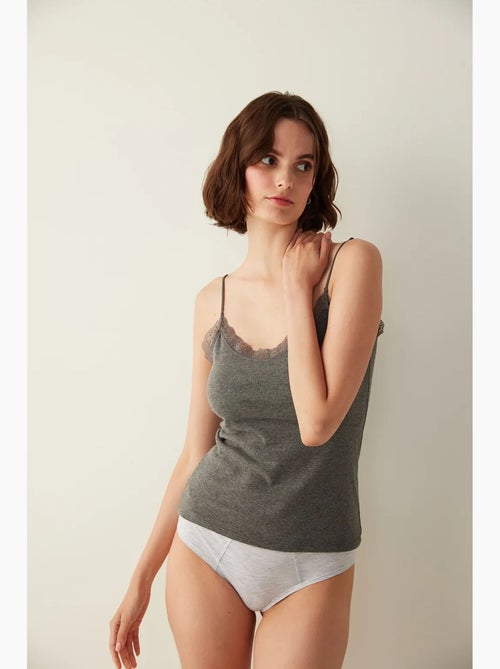 Tanktop met smalle bandjes en kanten detail penti - Kiabi
