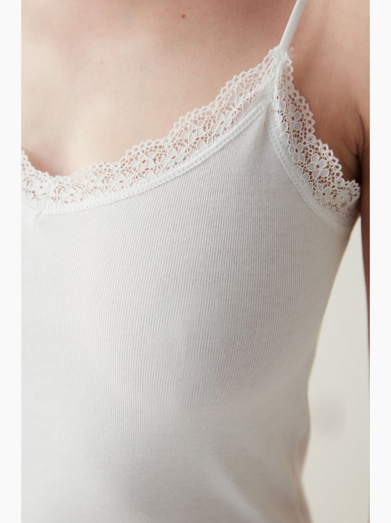 Tanktop met smalle bandjes en kanten detail penti Wit - Kiabi