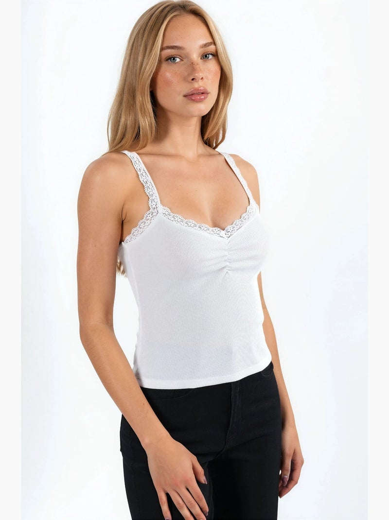 Tanktop met v-hals en kantdetails hiccup Wit - Kiabi
