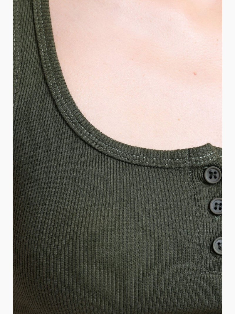 Tanktop met vierkante hals en geribbelde knoopjes hiccup Groen - Kiabi