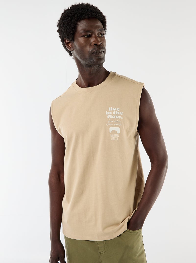 Tanktop met voor- en achterprint Biege - Kiabi