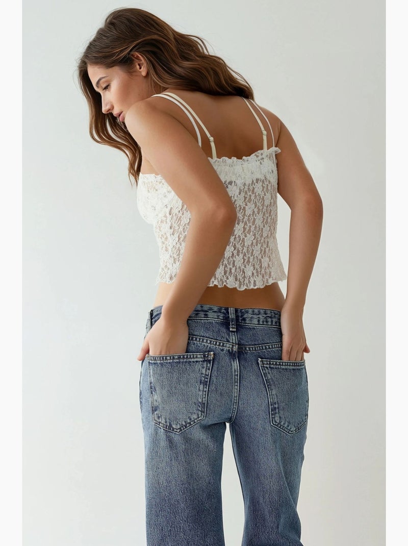 Tanktop van getextureerde knit met vierkante hals hiccup Wit - Kiabi