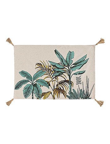 Tapijt met een print van exotische bladeren en pompons