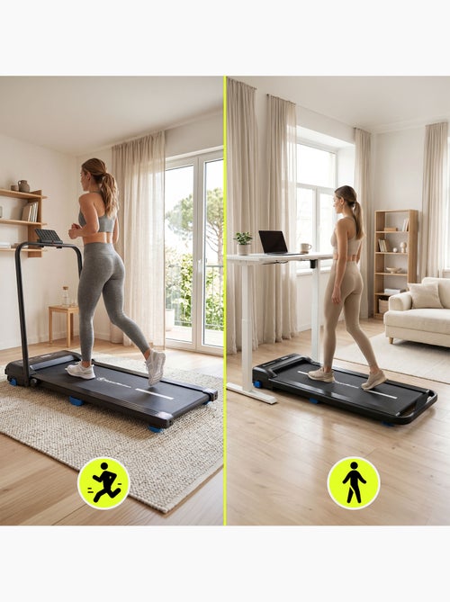 Tapis de Marche et Course Motorisé 2 en 1 Acier et ABS Ultra-Plat 10 km/h Dim 109x56,2 cm - Kiabi
