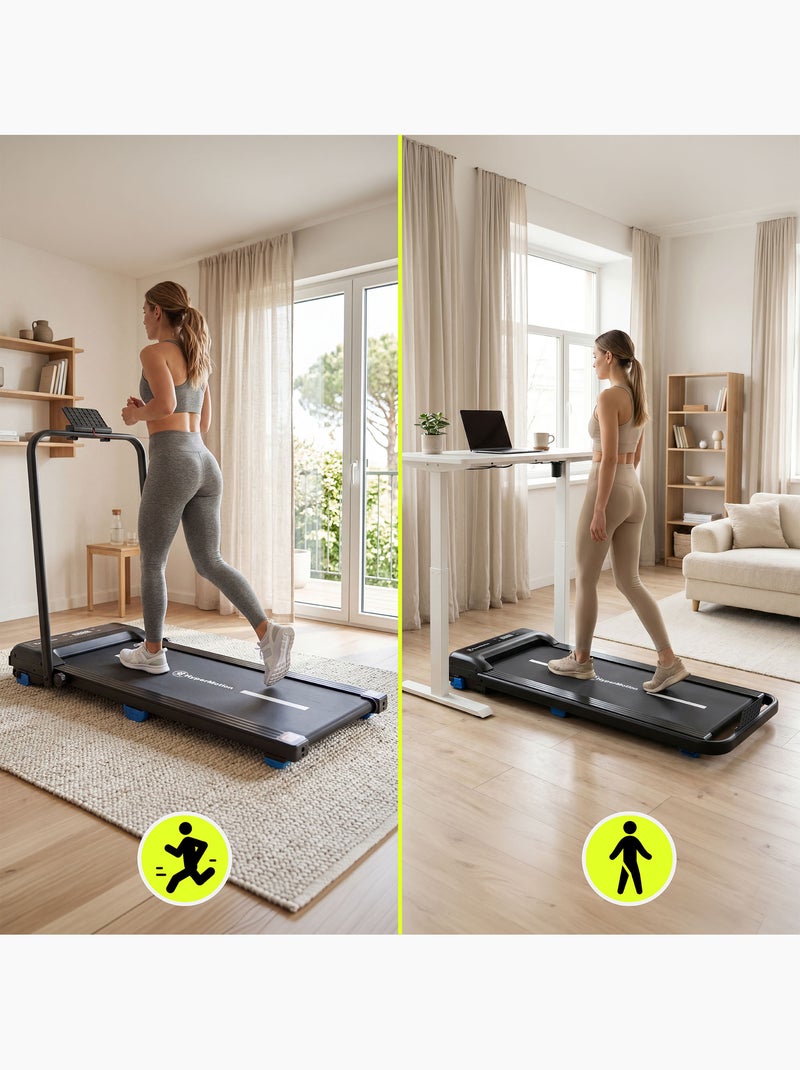 Tapis de Marche et Course Motorisé 2 en 1 Acier et ABS Ultra-Plat 10 km/h Dim 109x56,2 cm Noir - Kiabi