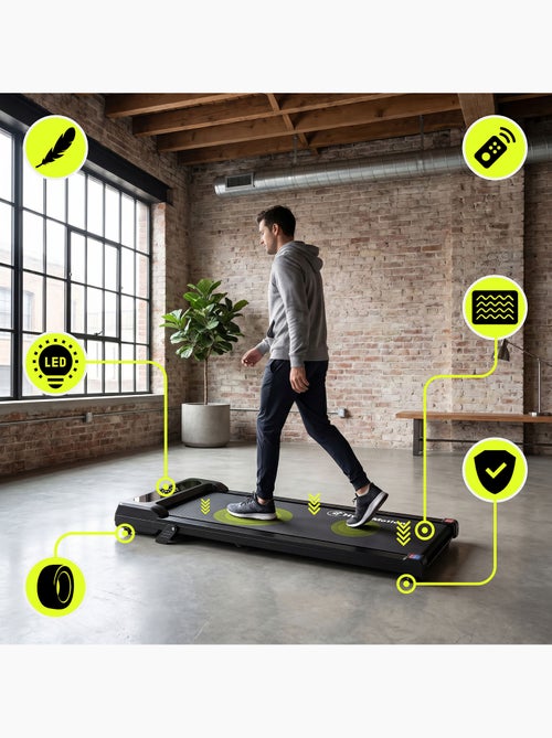 Tapis de Marche Motorisé Domicile ou Bureau Acier et ABS Ultra-Plat 6 km/h Dim 107x48 cm - Kiabi Tapis de Marche Motorisé Domicile ou Bureau Acier et ABS Ultra-Plat 6 km/h Dim 107x48 cm - Kiabi