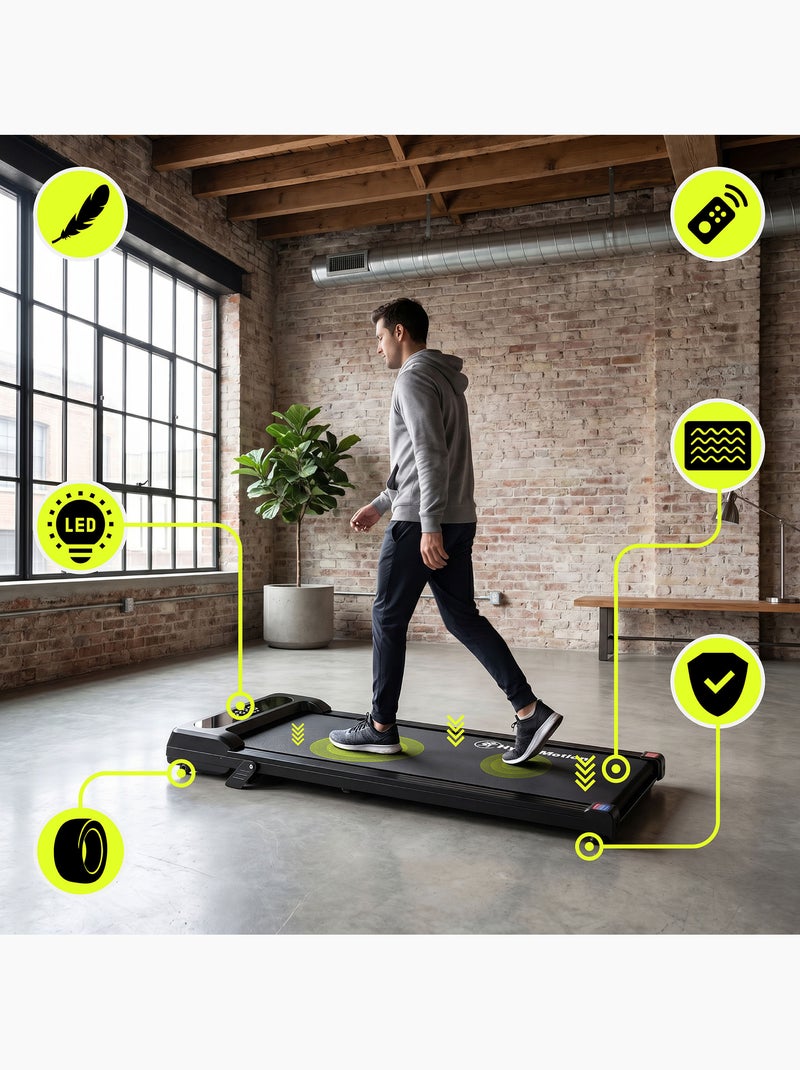 Tapis de Marche Motorisé Domicile ou Bureau Acier et ABS Ultra-Plat 6 km/h Dim 107x48 cm Noir - Kiabi