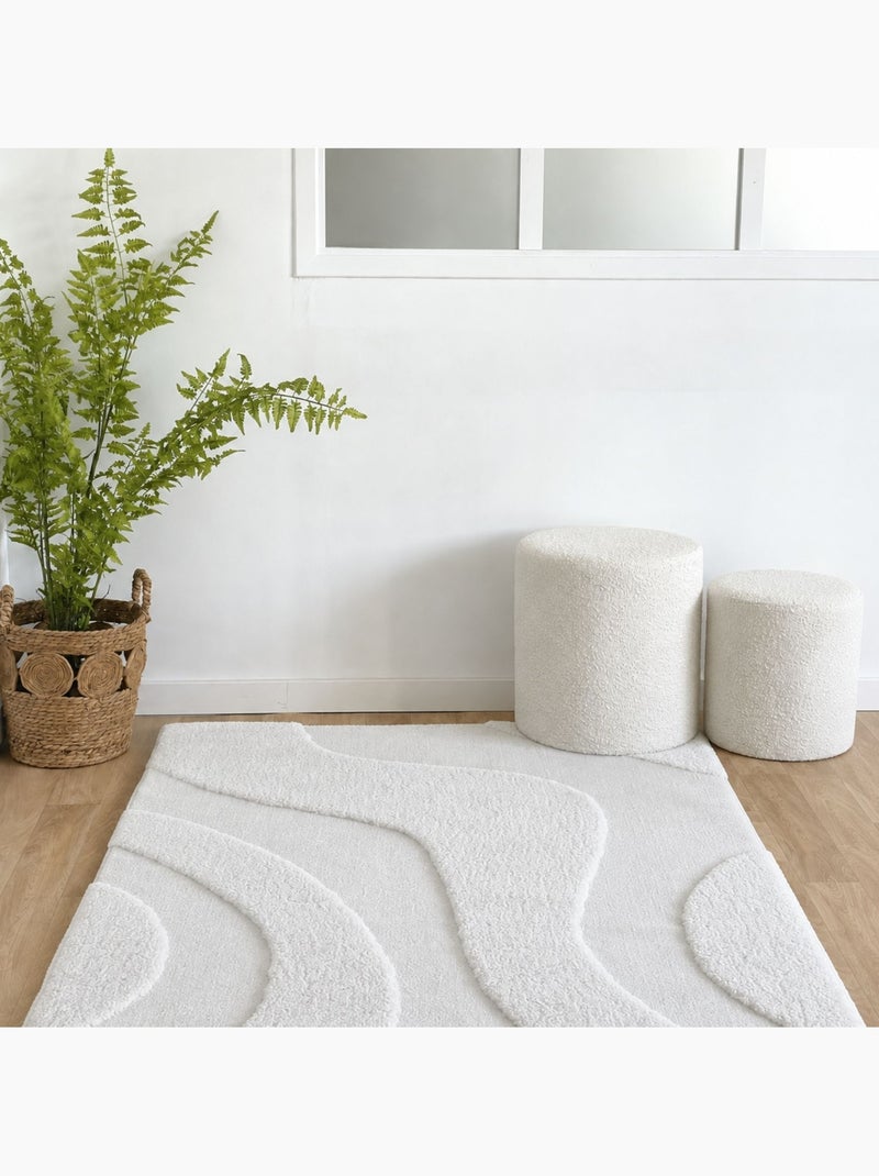 Tapis de salon motif ondulation en relief,  - effet texturé Blanc - Kiabi