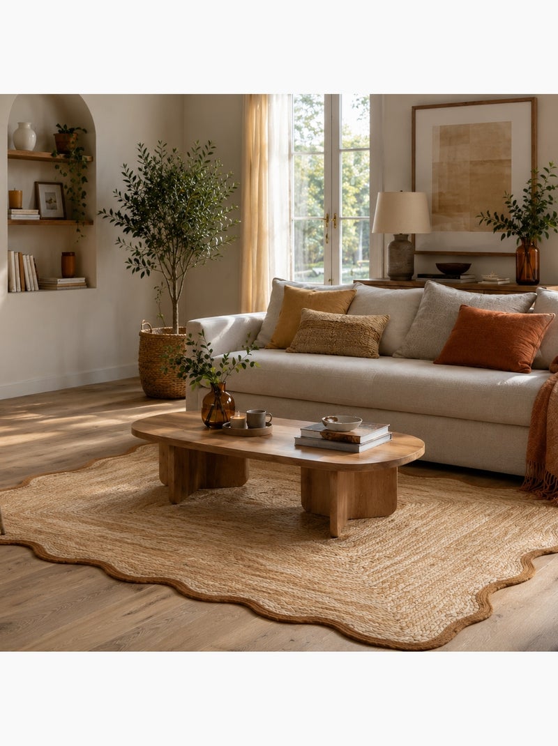 Tapis de salon tressé avec finition ondulée Jaune foncé - Kiabi