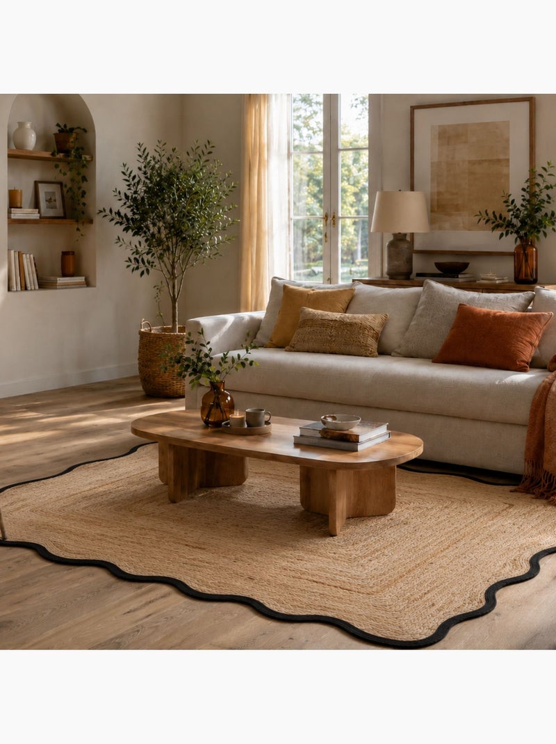 Tapis de salon tressé avec finition ondulée Noir - Kiabi