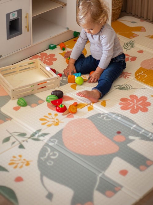 Tapis d'éveil bébé 120x180, 2 faces éléphants & exotiques, mousse- pliable - Kiabi Tapis d'éveil bébé 120x180, 2 faces éléphants & exotiques, mousse- pliable - Kiabi