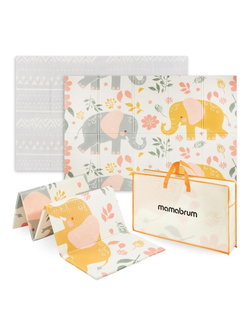 Tapis d'éveil bébé 120x180, 2 faces éléphants & exotiques, mousse- pliable N/A - Kiabi