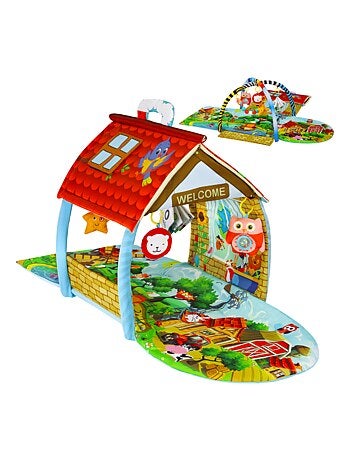 Tapis d'éveil bébé 2en1 LIONELO Agnes - Tapis plat avec bâtonnets et tapis avec maison - 137x138 cm