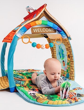 Tapis d'éveil bébé 2en1 LIONELO Agnes - Tapis plat avec bâtonnets et tapis avec maison - 137x138 cm