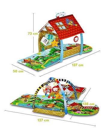 Tapis d'éveil bébé 2en1 LIONELO Agnes - Tapis plat avec bâtonnets et tapis avec maison - 137x138 cm
