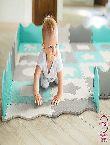 Tapis d'éveil bébé tapis de puzzle, mousse eva 150*150 tapis de jeu avec rebord