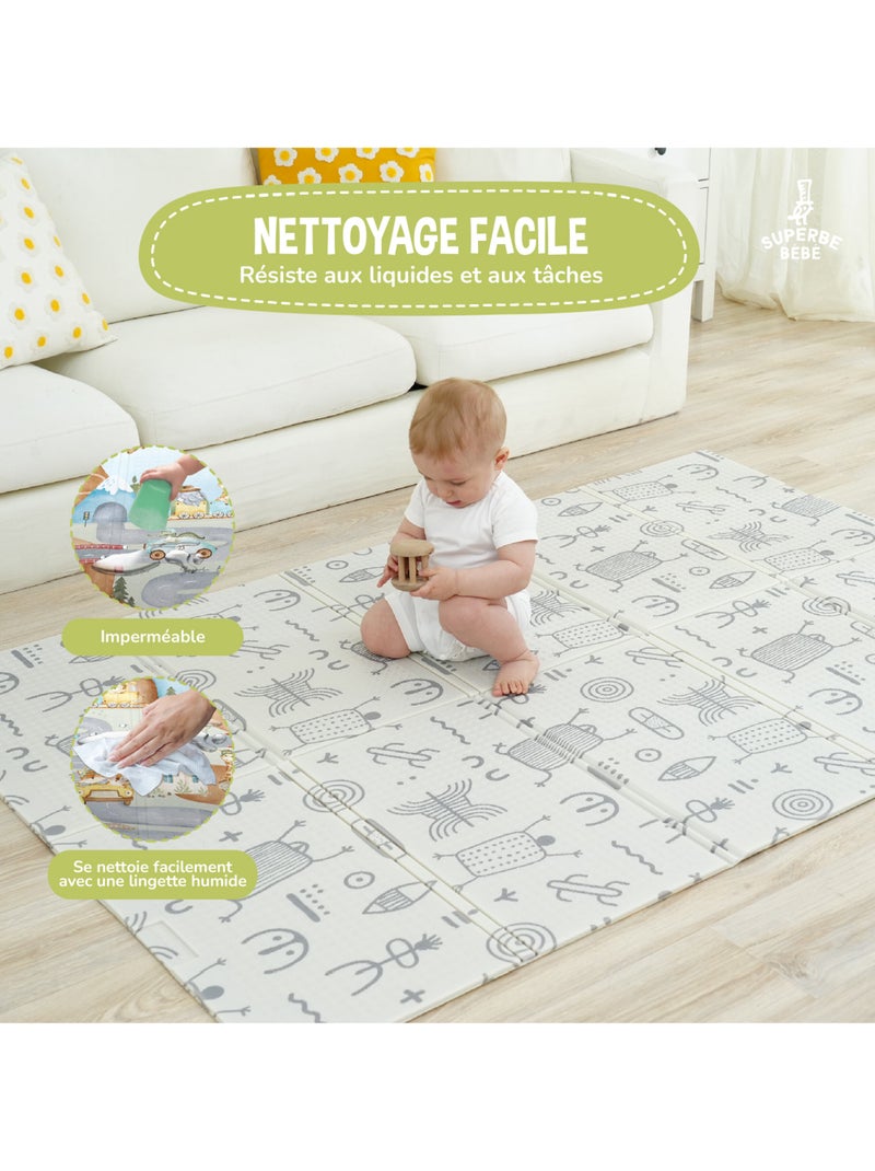 Tapis d'éveil pliable en mousse, réversible et imperméable - 180x120x1 - PTEROGLYPHE | SUPERBE BEBE Marron - Kiabi