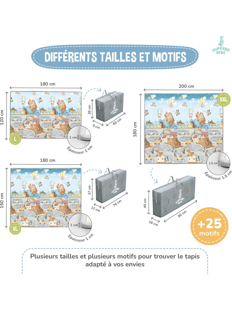 Tapis d'éveil pliable en mousse, réversible et imperméable - 180x120x1 - PTEROGLYPHE | SUPERBE BEBE Marron - Kiabi