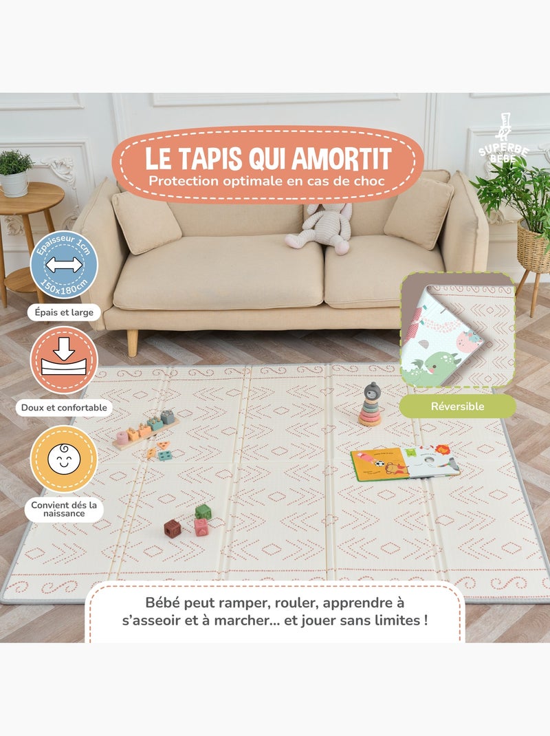 Tapis d'éveil pliable en mousse, réversible et imperméable - 180x150x1 - CASTLE | SUPERBE BEBE Bleu Multicolore - Kiabi