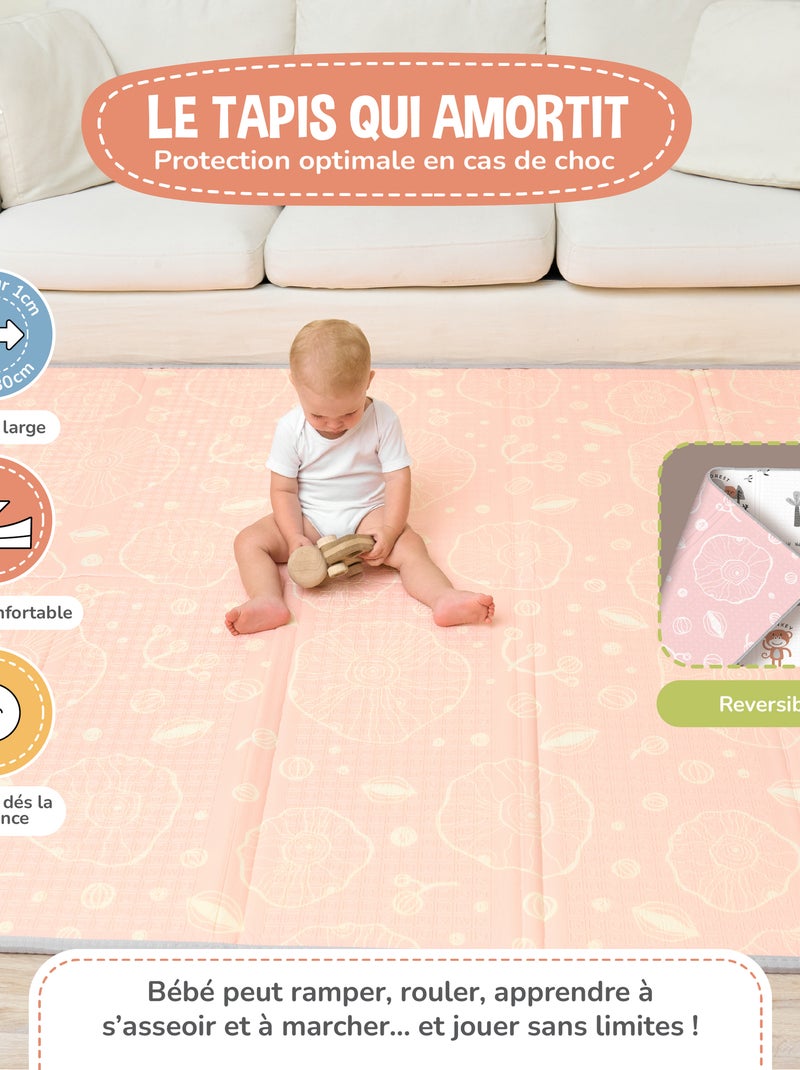 Tapis d'éveil pliable en mousse, réversible et imperméable - 180x150x1 - JUNGLE | SUPERBE BEBE Blanc Vert clair Bleu - Kiabi