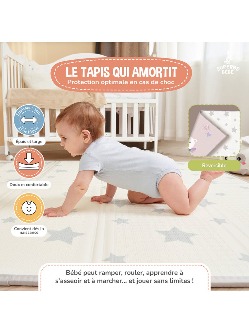Tapis d'éveil pliable en mousse, réversible et imperméable - 180x150x1 - PINK PANDA | SUPERBE BEBE Blanc Rose - Kiabi