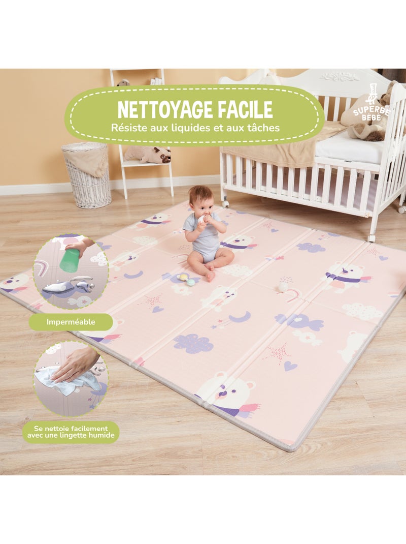 Tapis d'éveil pliable en mousse, réversible et imperméable - 180x150x1 - PINK PANDA | SUPERBE BEBE Blanc Rose - Kiabi