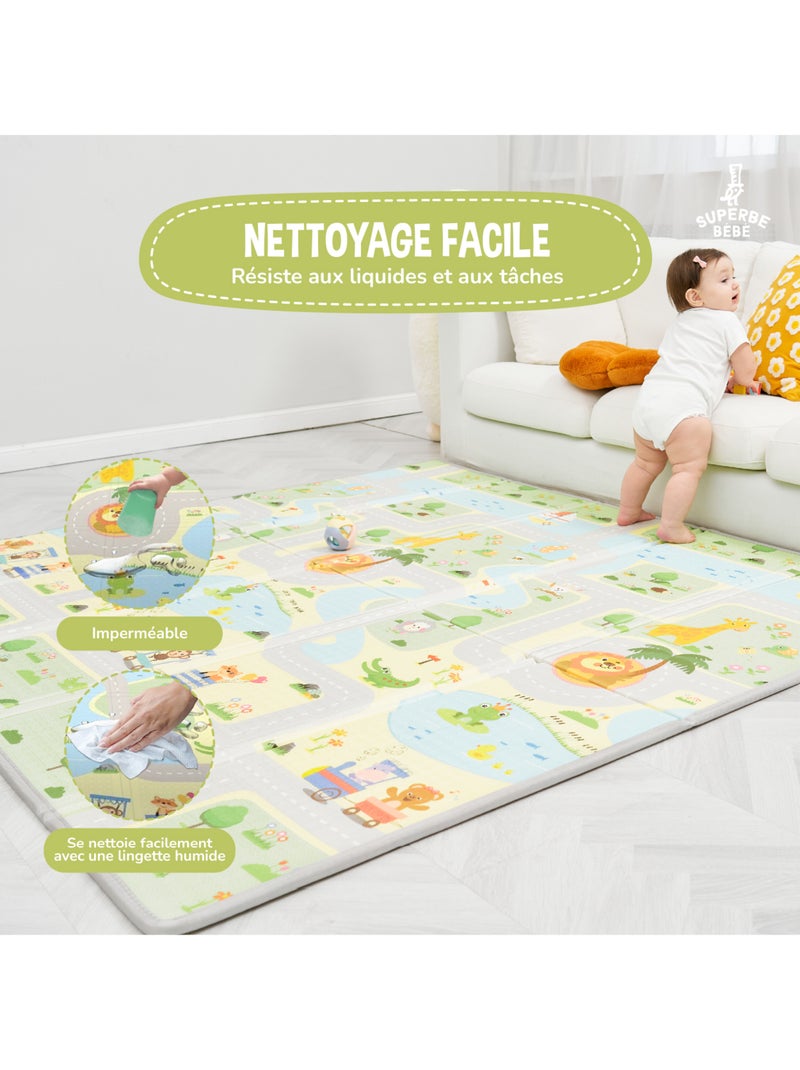 Tapis d'éveil pliable en mousse, réversible et imperméable - 180x150x1 - ROAD | SUPERBE BEBE Blanc Vert clair - Kiabi