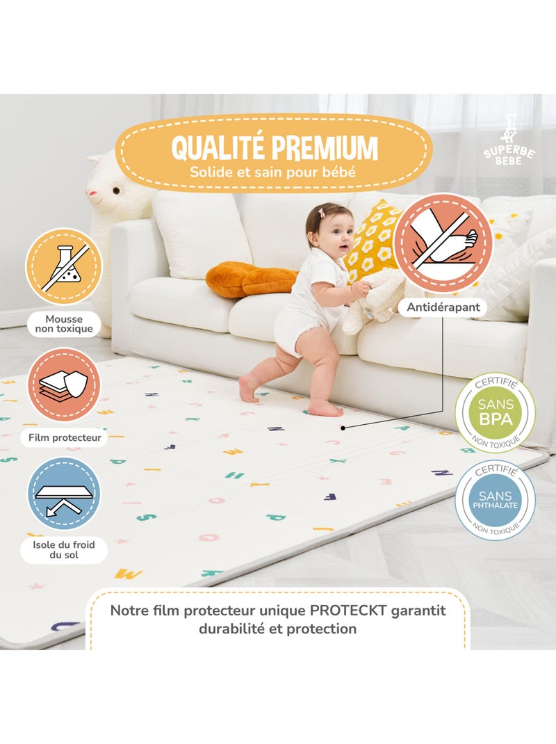 Tapis d'éveil pliable en mousse, réversible et imperméable - 180x150x1 - ROAD | SUPERBE BEBE Blanc Vert clair - Kiabi