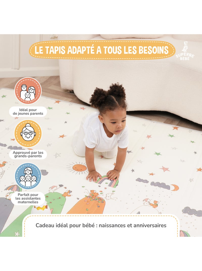 Tapis d'éveil pliable en mousse, réversible et imperméable - 200x180x1,5 - DINO | SUPERBE BEBE Blanc Orange Blanc - Kiabi